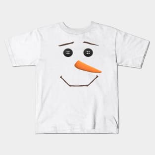 Smiling Snowman Face with Button Eyes and Carrot Nose Kids T-Shirt